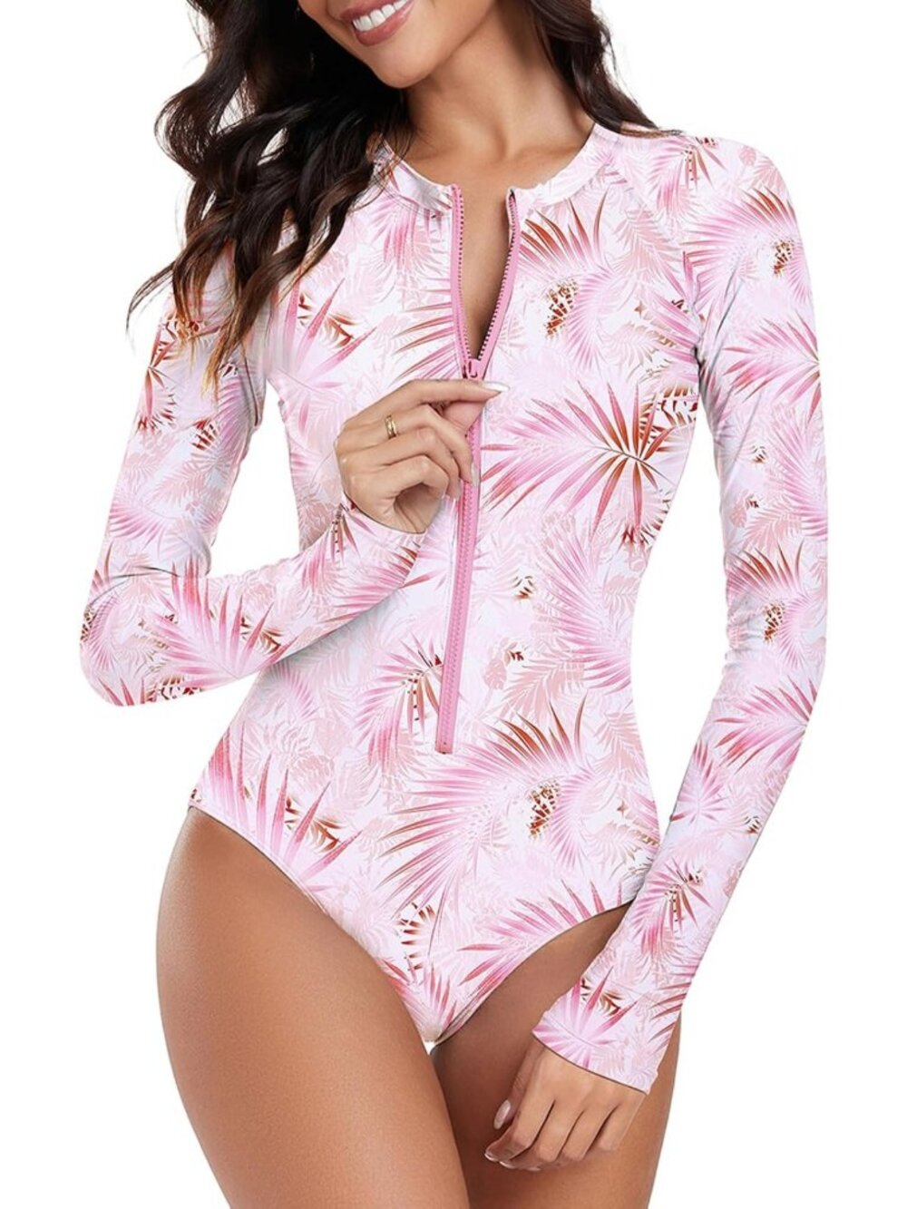 Stylish Women's Long Sleeve One-Piece Swimsuit UPF 50+ Rash Guard Surf Suit
